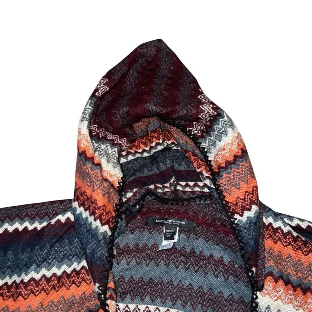 MARC NEW YORK Multi Color Hooded Cape Ruana One Size - Picture 3 of 6